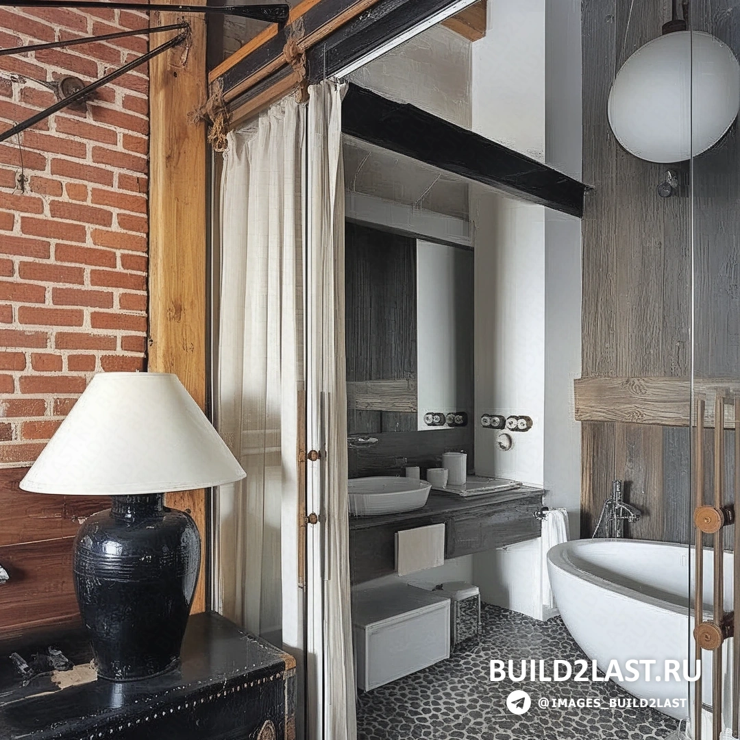 Гостиная с элементами лофта и сочетанием темного и светлого дерева, черного и серого. В интерьере использованы картины и колонны, а также подвесные светильники.