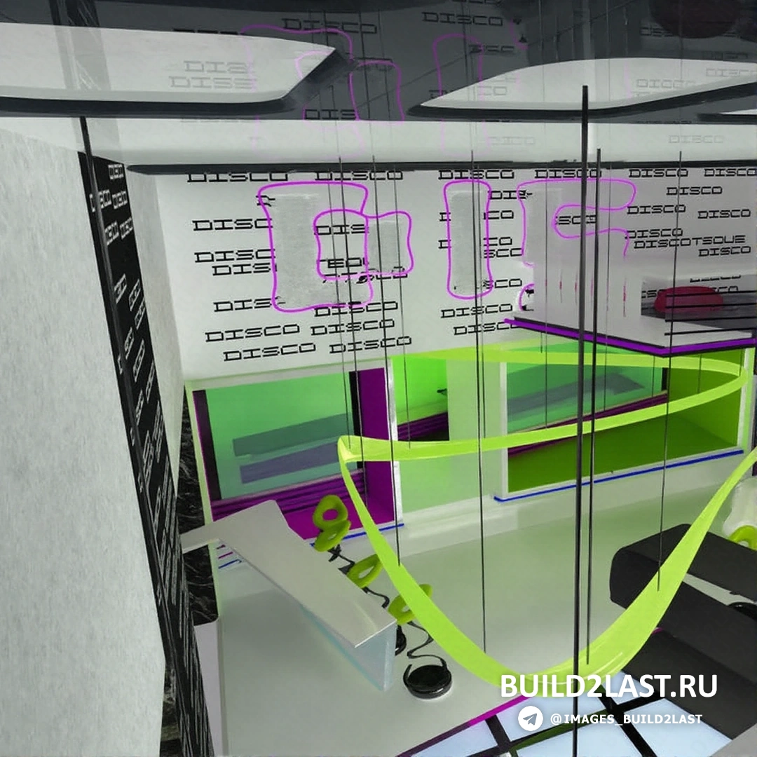 Гостиная с коричневым диваном, полками для книг и светодиодными лентами, выполненная в футуристическом стиле.